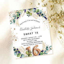 Begroting Sweet 16 eucalyptus greenery glitter
