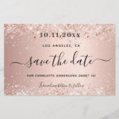 Begroting Sweet 16 roos goudglitter behalve datum (Voorkant)