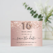 Begroting Sweet 16 roos goudglitter behalve datum (Staand voorkant)