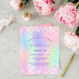 Begroting Sweet 16 roze paarse glitter-uitnodiging