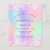 Begroting Sweet 16 roze paarse glitter-uitnodiging (Voorkant)