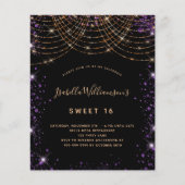 Begroting Sweet 16 zwart paars glitterstofgoud (Voorkant)
