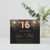Begroting Sweet 16 zwarte glitter behalve datum (Staand voorkant)