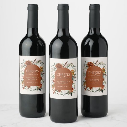Begroting Terracotta floral bruiloft gift Wine L Wijn Etiket (Flessen)