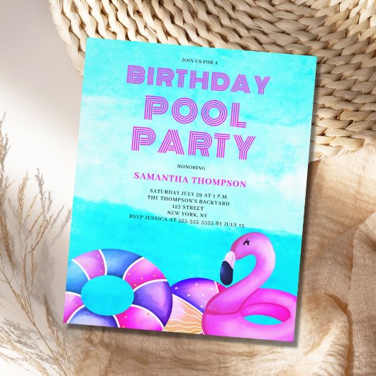 Begroting Tropical Birthday Pool Party nodigt uit Flyer