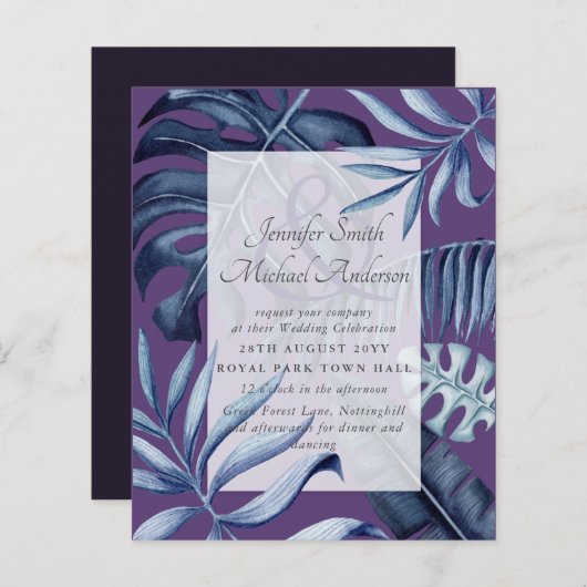 Begroting Tropical Blue Paars Leaf Wedding (Voorkant / Achterkant)