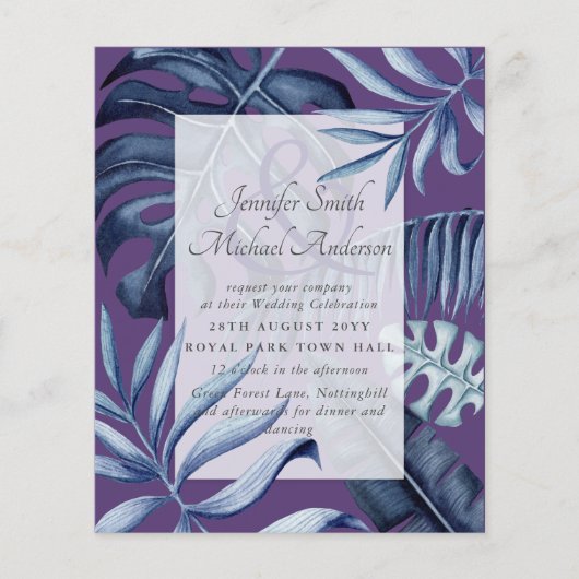 Begroting Tropical Blue Paars Leaf Wedding (Voorkant)