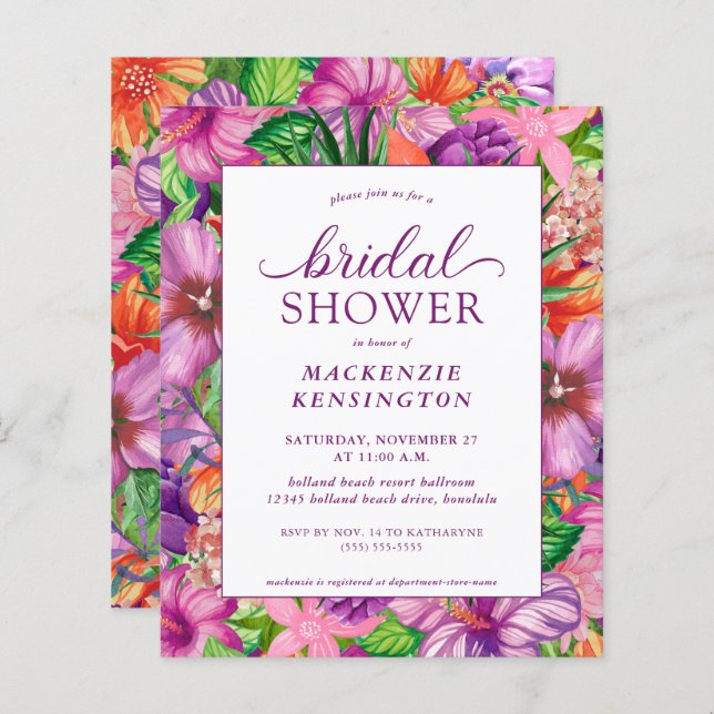 Begroting Tropical Floral Bridal Shower Invitation (Voorkant / Achterkant)