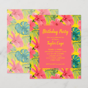 Begroting Tropical Flowers Birthday Party Invitati