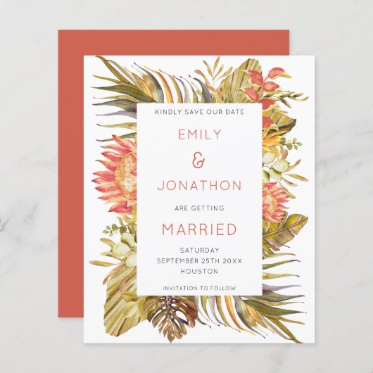 Begroting Tropical Foliage Wedding Save the Date (Voorkant / Achterkant)