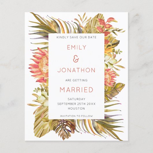 Begroting Tropical Foliage Wedding Save the Date (Voorkant)