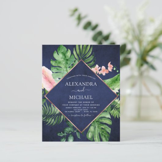 Begroting Tropical Navy Blue Geometric Wedding (Staand voorkant)