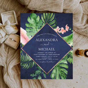 Begroting Tropical Navy Blue Geometric Wedding