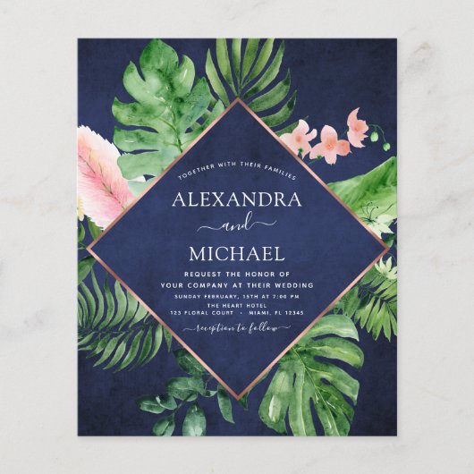 Begroting Tropical Navy Blue Geometric Wedding Flyer (Voorkant)