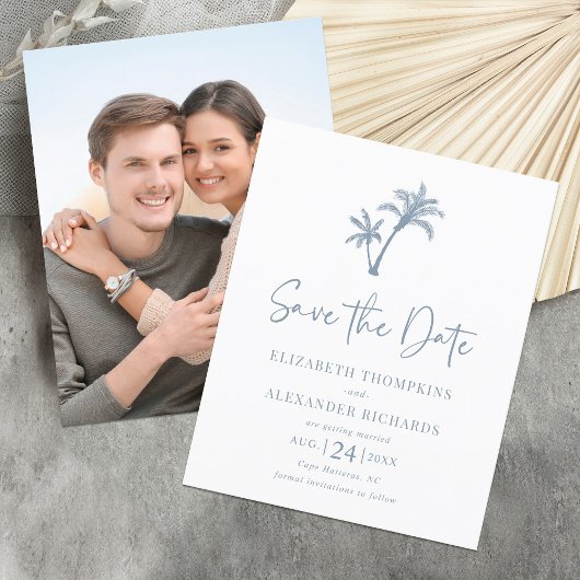 Begroting Tropical Palm Dusty Blue Save the Date