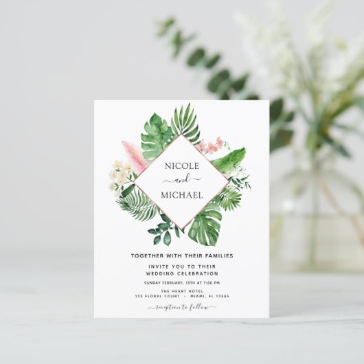 Begroting Tropical Palm Waterverf Geometric Weddin (Staand voorkant)