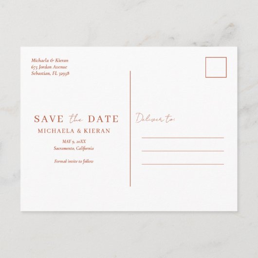 Begroting Tropical Rust Wedding Save the Date Aankondigingskaart (Achterkant)