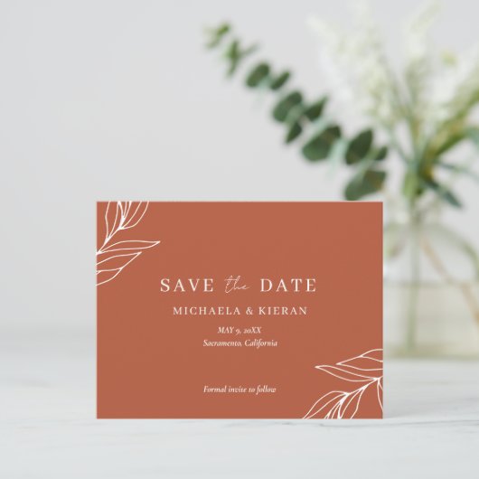 Begroting Tropical Rust Wedding Save the Date Aankondigingskaart (Staand voorkant)