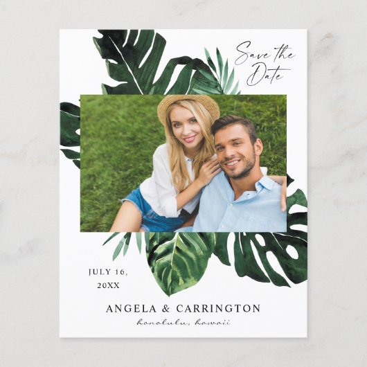 Begroting Tropisch Palm Leaf Save the Date Photo Flyer (Voorkant)