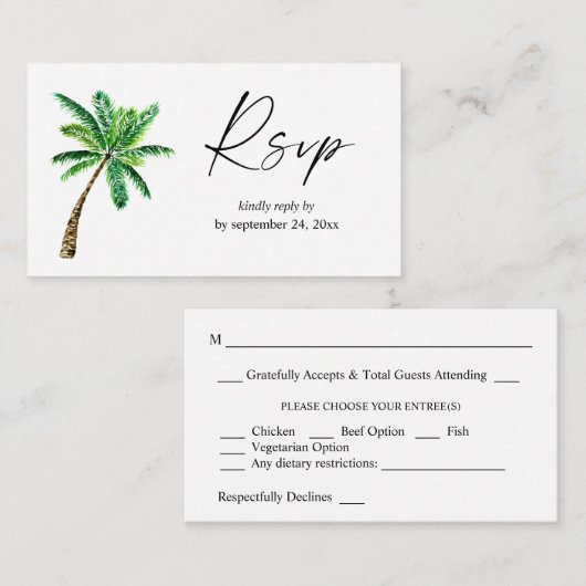 Begroting Tropische Hawaiian Palm Tree 2SM Meal RS Notitiekaartje (Voorkant / Achterkant)