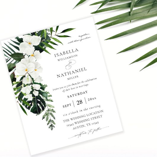 Begroting Tropische palm en witte Floral Wedding 2 Flyer