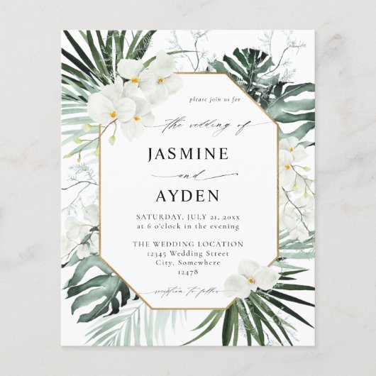 Begroting Tropische palm & White Floral Wedding Flyer (Voorkant)