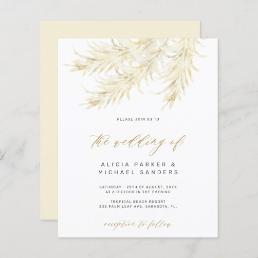 Begroting tropische pampasgras trouwuitnodiging (Voorkant / Achterkant)