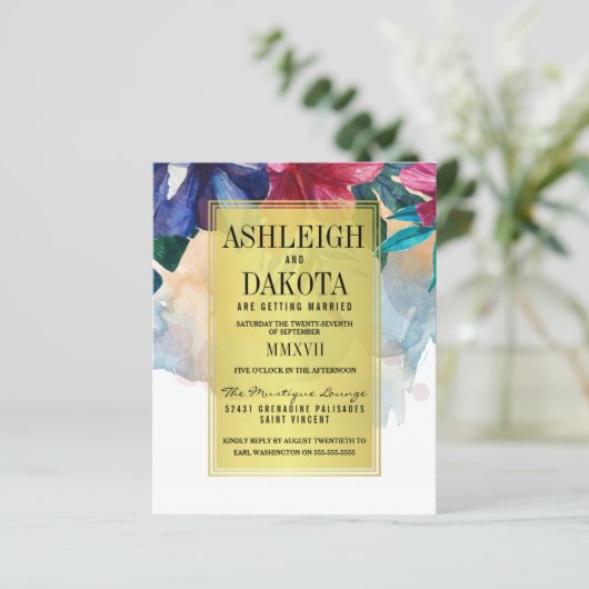 Begroting Tropische Waterverf Flowers Weddenschap (Staand voorkant)