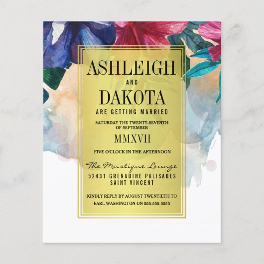 Begroting Tropische Waterverf Flowers Weddenschap (Voorkant)