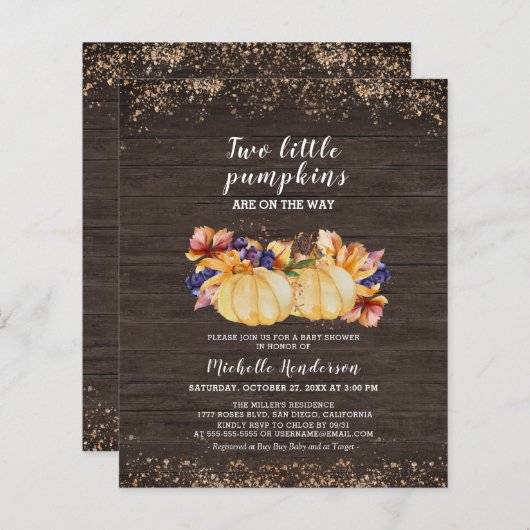 Begroting twee kleine pompoenen Baby shower (Voorkant / Achterkant)