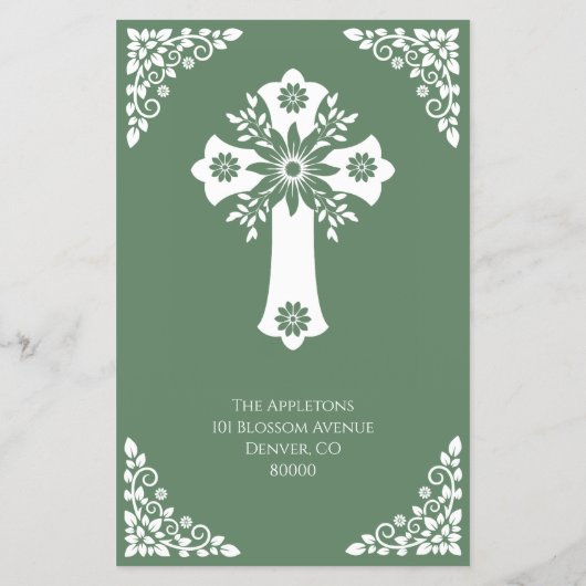 Begroting Uitnodiging Bloemen Kruisdoop Fern Groen Flyer (Achterkant)