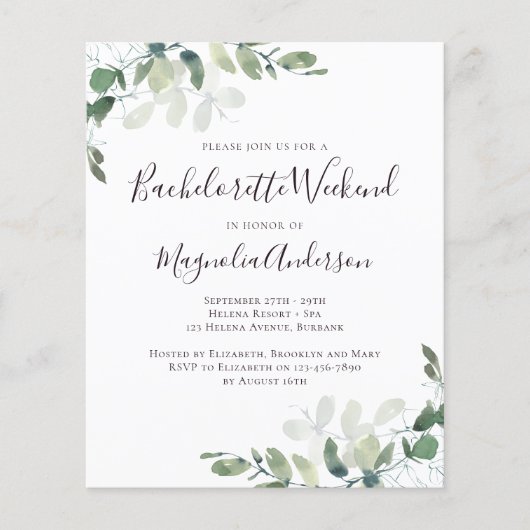 Begroting Uitnodiging Eucalyptus Bachelorette (Voorkant)