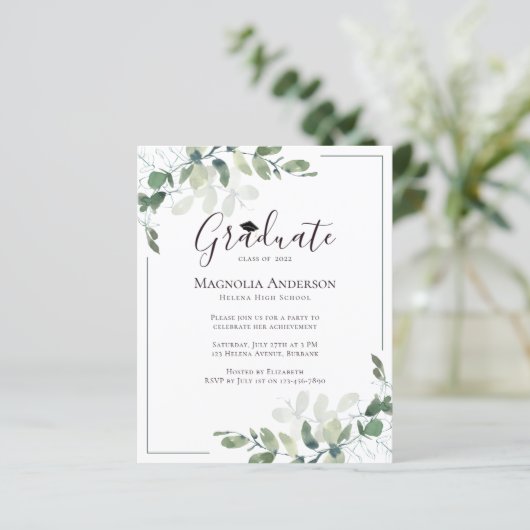 Begroting Uitnodiging Eucalyptus Graduation Party (Staand voorkant)