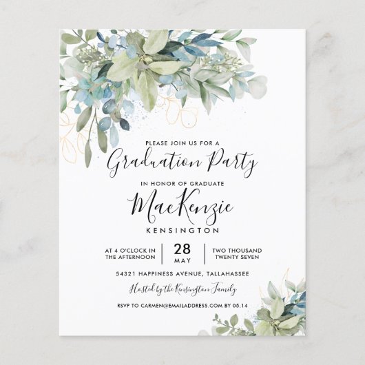 Begroting Uitnodiging Eucalyptus Graduation Party (Voorkant)