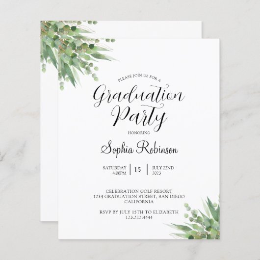 Begroting Uitnodiging Eucalyptus Graduation Party (Voorkant / Achterkant)