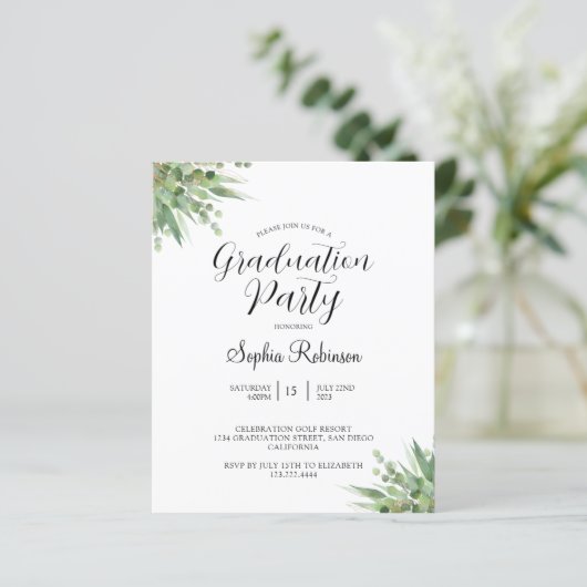 Begroting Uitnodiging Eucalyptus Graduation Party (Staand voorkant)