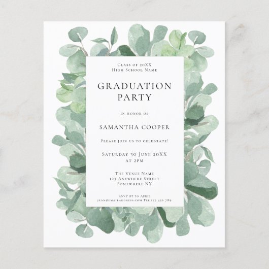 Begroting Uitnodiging Eucalyptus Sage Graduation P (Voorkant)