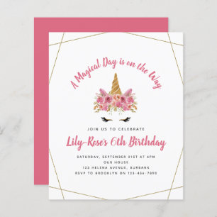 BEGROTING uitnodiging Floral Unicorn Gold
