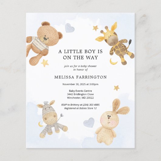 Begroting Uitnodiging tot Baby shower voor laiseer Flyer (Voorkant)