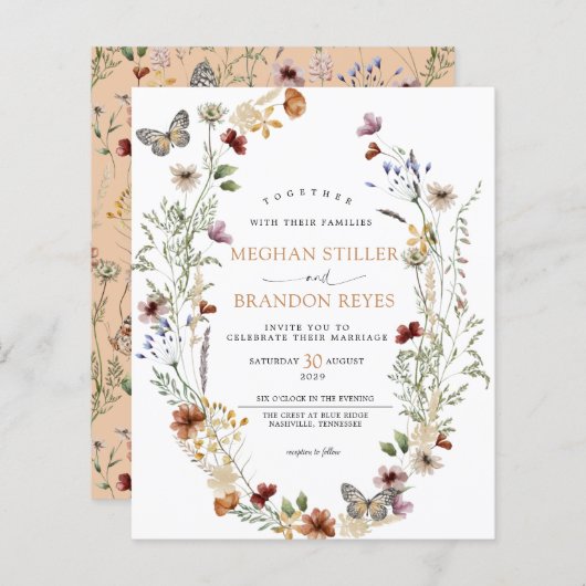 Begroting - uitnodiging voor een huwelijk met wild (Voorkant / Achterkant)