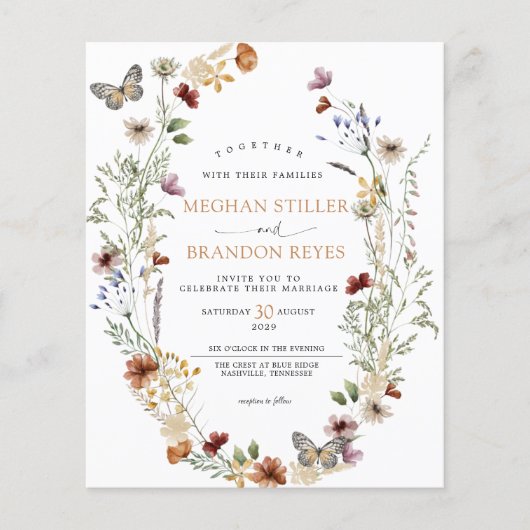 Begroting - uitnodiging voor een huwelijk met wild (Voorkant)