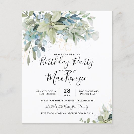 Begroting uitnodiging voor Eucalyptus Birthday (Voorkant)