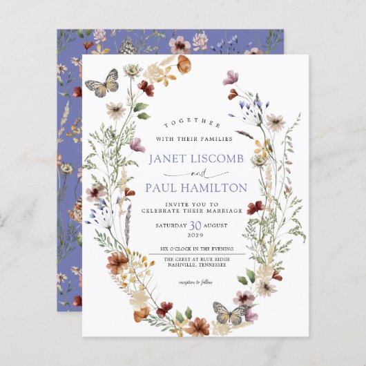 Begroting - uitnodiging voor het huwelijk in wilde (Voorkant / Achterkant)