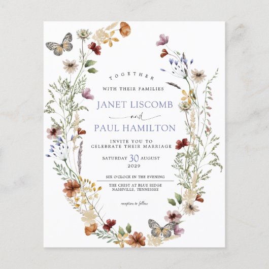 Begroting - uitnodiging voor het huwelijk in wilde (Voorkant)