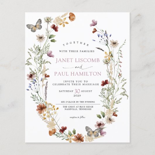 Begroting - uitnodiging voor het huwelijk in wilde (Voorkant)