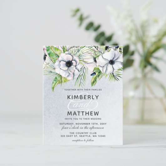 Begroting Uitnodiging voor Rustic Blue White Flora (Staand voorkant)