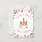 Begroting Unicorn Floral Birthday Dank u Kaart Notitiekaartje (Voorkant)