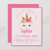 Begroting Unicorn Kind - uitnodiging van de Birthd (Voorkant / Achterkant)