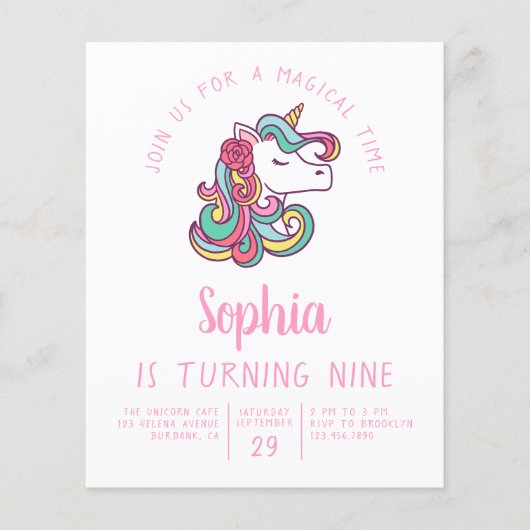 Begroting Unicorn Kind - uitnodiging van de Birthd (Voorkant)