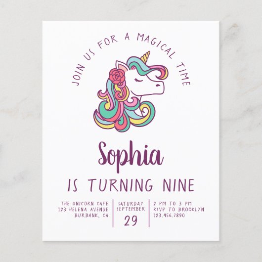 Begroting Unicorn Kind - uitnodiging van de Birthd (Voorkant)